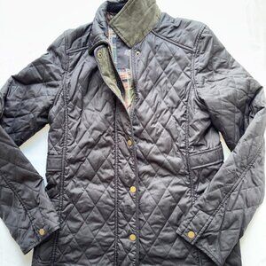 L.L. Bean Quilted Riding Barn Jacket Brown XS Plaid Corduroy Collar Full-Zip